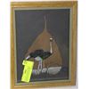 Image 1 : VINTAGE T EATON OSTRICH PAINTED ON LEAF PICTURE