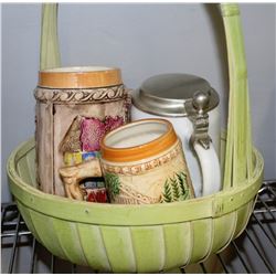 BASKET OF 3 GERMAN BEER STEIN