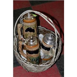 BASKET OF 3 BEER CANS