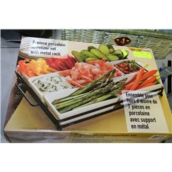BRAND NEW 7-PC PORCELAIN APPETIZER SET W/ METAL RA