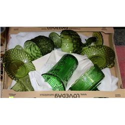 FLAT OF VINTAGE GREEN GLASS