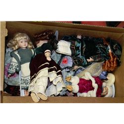 BOX OF VINTAGE PORCELAIN DOLLS + COLLECTOR'S CHOIC