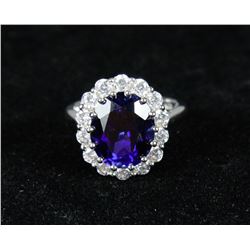 STERLING SILVER CZ & CREATED OPAL SAPPHIRE RING