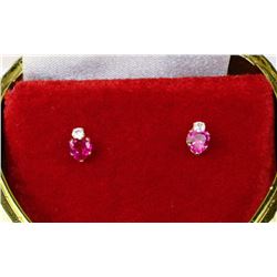 10KT GOLD CREATED RUBY & CZ EARRINGS