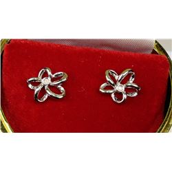 STERLING SILVER DIAMOND PLUMERIA STUD EARRINGS