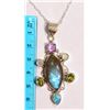Image 2 : #33-STERLING SILVER LABRONITE & GEMSTONE PENDANT