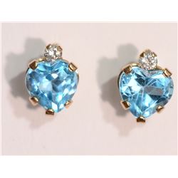 10K Gold Blue Topaz Heart-shaped Earrings