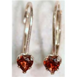 Sterling Silver Garnet Heart-shaped Earrings