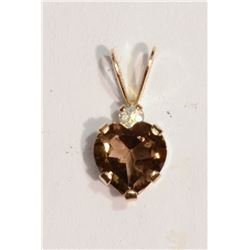 10K Gold Smokey Topaz Heart-shaped Pendant