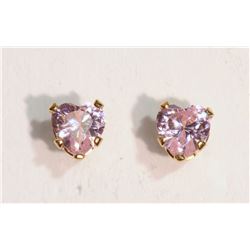 14K Gold Pink Cubic Zirconia Heart-shaped Earrings