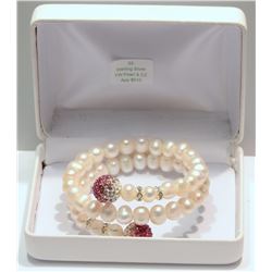 Sterling Silver Freshwater Pearl & Cubic Bracelet