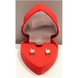 Sterling Silver Created Opal & Diamond Earrings