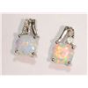 Image 3 : Sterling Silver Created Opal & Diamond Earrings