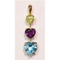 14K Gold Peridot, Amethyst, Blue Topaz Pendant