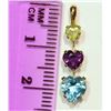 Image 2 : 14K Gold Peridot, Amethyst, Blue Topaz Pendant