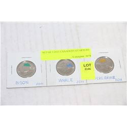 SET OF 3 2011 CANADIAN QUARTERS