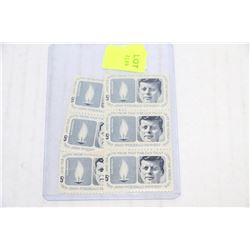 SIX 1963 UNUSED J.F.K. 5 CENT U.S. STAMPS