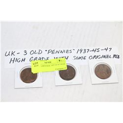 UK - 3 OLD PENNIES: 1937-45-47-HIGH GRADES