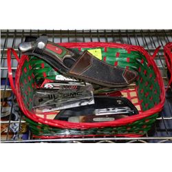 BASKET OF ASSORTED KNIVES & POCKET KNIVES