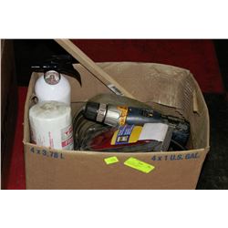 BOX OF MISC. VEHICLE TOOLS/EQUIPMENT