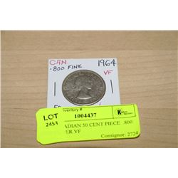 1964 CANADIAN 50 CENT PIECE  .800 FINE SILVER VF