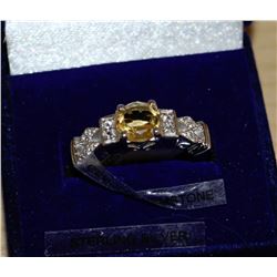 STERLING SILVER CITRINE & WHITE SAPPHIRE  RING