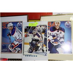 SET OF 3 FRAMED OILERS PICTURES & HOCKEY NIGHT IN