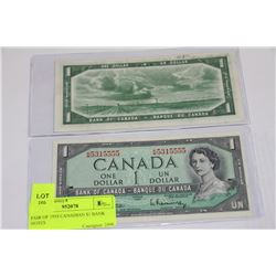 PAIR OF 1954 CANADIAN $1 BANK NOTES