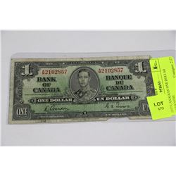 1937 CANADIAN ONE DOLLAR BANKNOTE