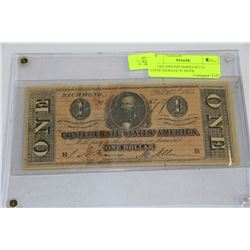 1864 RICHMOND SERIES B U.S. CONFEDERATE $1 NOTE