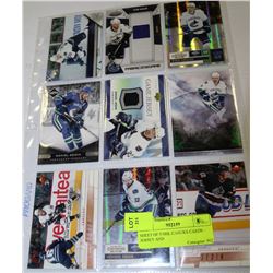 SHEET OF 9 NHL CANUCKS CARDS - JERSEY AND