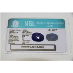 14.05CT NATURAL LAPIS LAZULI - COMES WITH COA