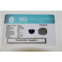 6.25CT NATURAL BLUE SAPPHIRE - COMES WITH COA
