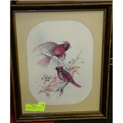 FRAMED CARDINALS LITHOGRAPH WITH SIGNATURE BY