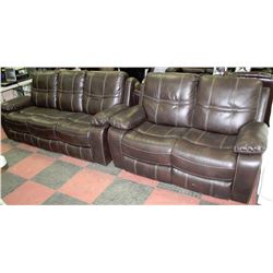NEW BROWN LEATHER RECLINING SOFA & LOVESEAT