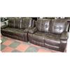 Image 1 : NEW BROWN LEATHER RECLINING SOFA & LOVESEAT