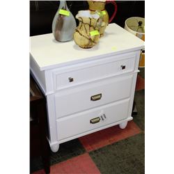 NEW WHITE 3 DRAWER NIGHT STAND W/ HIDDEN STORAGE