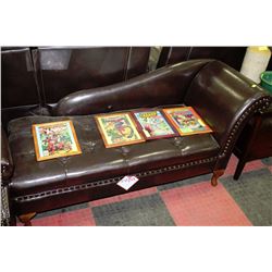 NEW BROWN LEATHERETTE STORAGE CHAISE LOUNGE CHAIR