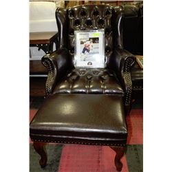 NEW BROWN LEATHERETTE WING BACK PARLOUR CHAIR W/