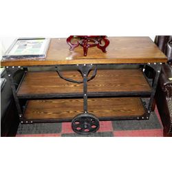 NEW WOOD/METAL RAILROAD STYLE SOFA TABLE/TEA CART