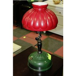 ANTIQUE 1920'S KEROSENE LAMP WITH RED SHADE