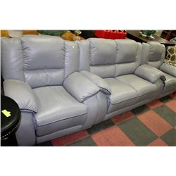 GREY LEATHER RECLINING SOFA & 2 CHAIRS