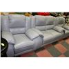 Image 1 : GREY LEATHER RECLINING SOFA & 2 CHAIRS