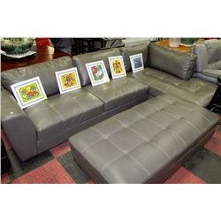 NEW GREY LEATHERETTE L SHAPED SECTIONAL W/