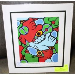 "FISH AND BIRDS" BY NORVAL MORRISSEAU SIGNED PRINT