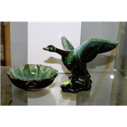 BLUE MOUNTAIN POTTERY STYLE BIRD & BOWL
