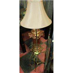 VINTAGE BRASS + GLASS TABLE LAMP W/ SHADE