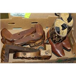 FLAT OF WOODEN ITEMS INCLUDING WOODEN BOOMERANG