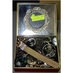 HANDPAINTED RED VELVET JEWELLERY BOX W/ CONTENTS