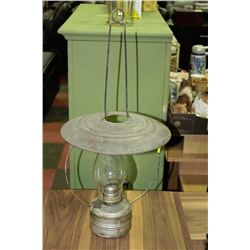 ANTIQUE KEROSENE BARN LAMP WITH GLOW SHADE